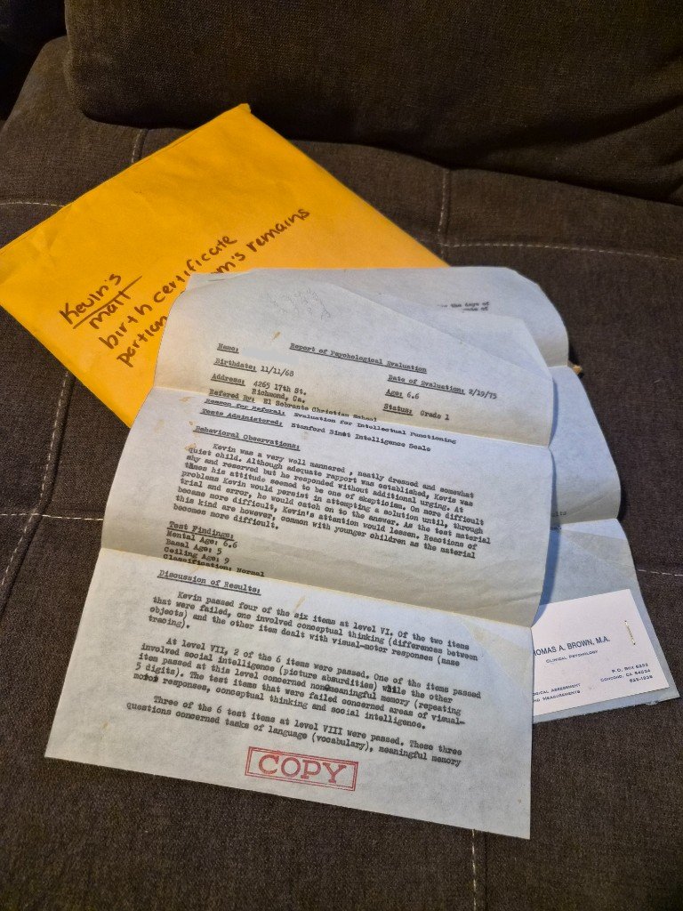 The 1975 psychiatric evaluation letter and the envelope it was found in
